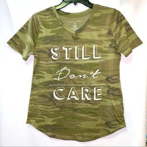 Camo Print Top Graphics Tee “Still Don’t Care” wording Juniors Size M